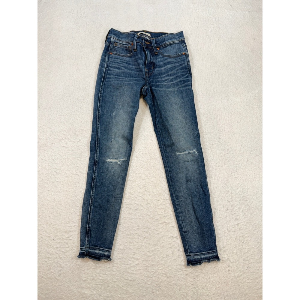 Madewell 9 High-Rise Skinny Jeans 26P Petite Distressed Raw Hem Medium Wash Blue